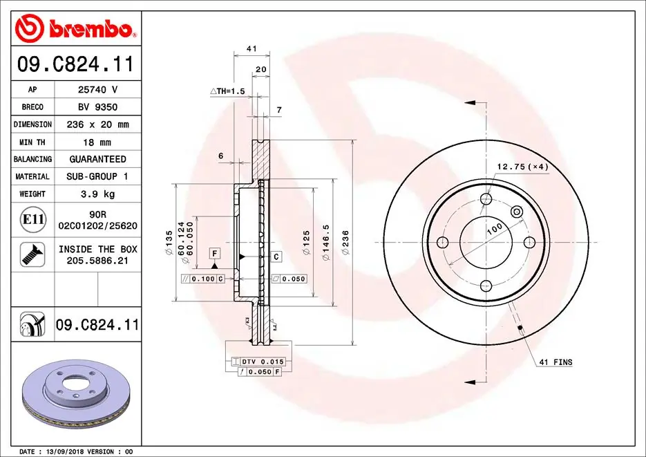 Brake Disc PRIME LINE - UV Coated 09.C824.11