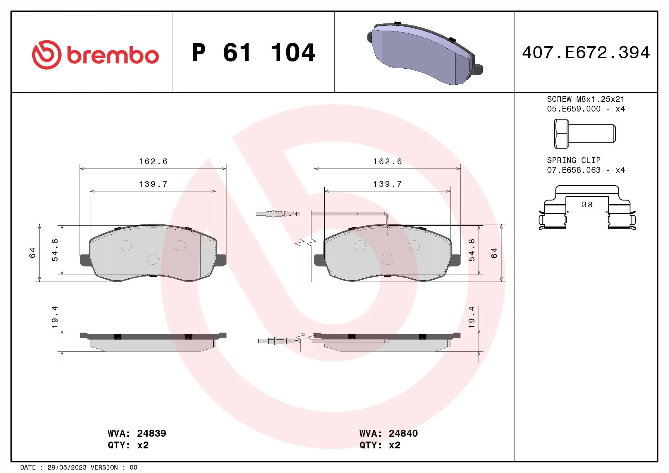 Brake Pad Set, disc brake PRIME LINE P 61 104