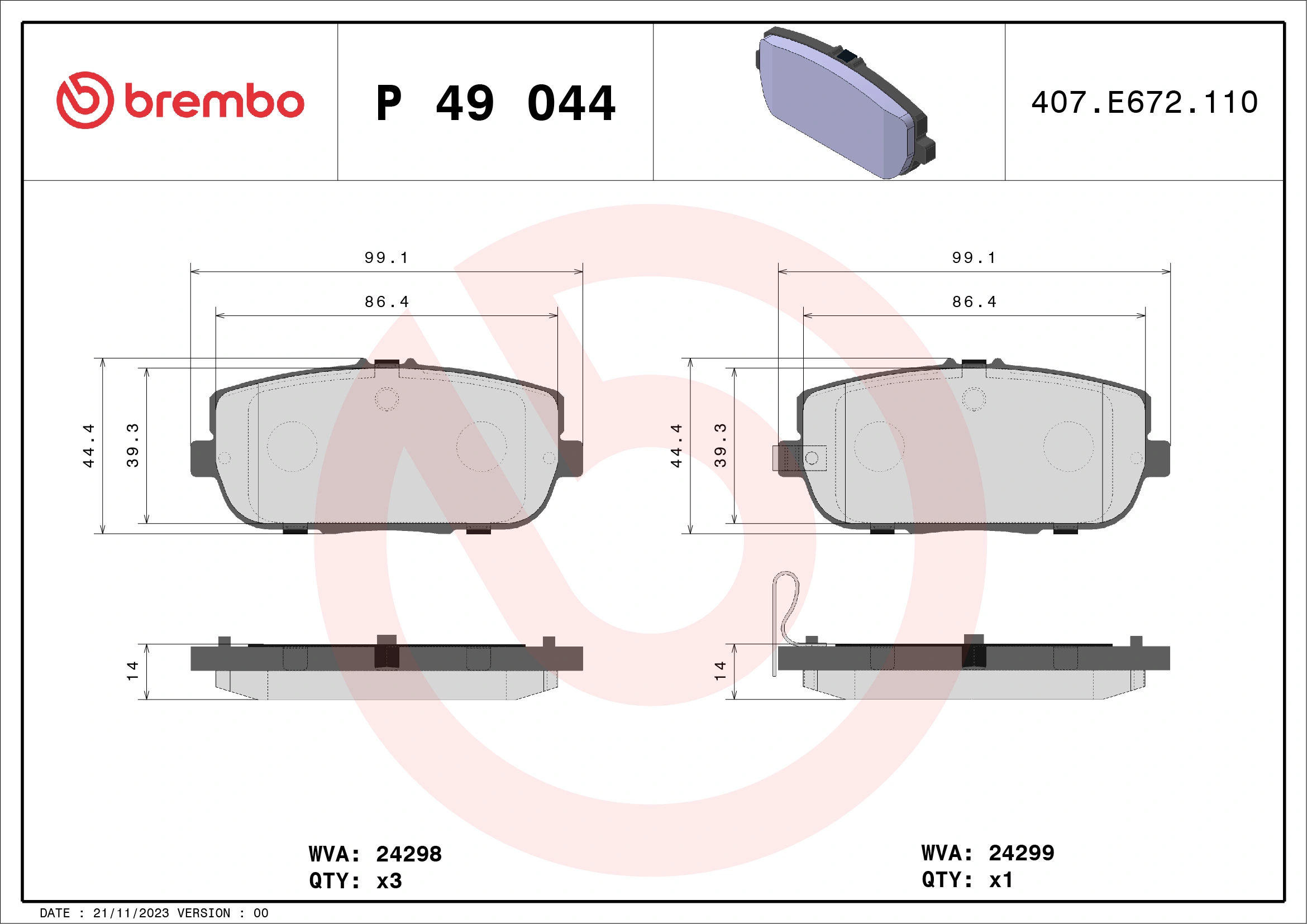 Brake Pad Set, disc brake PRIME LINE P 49 044
