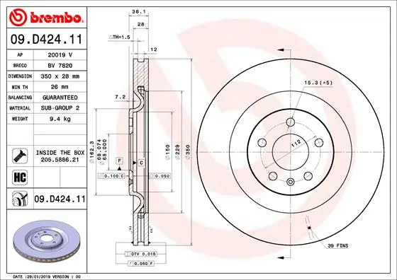 Brake Disc PRIME LINE - UV Coated 09.D424.11