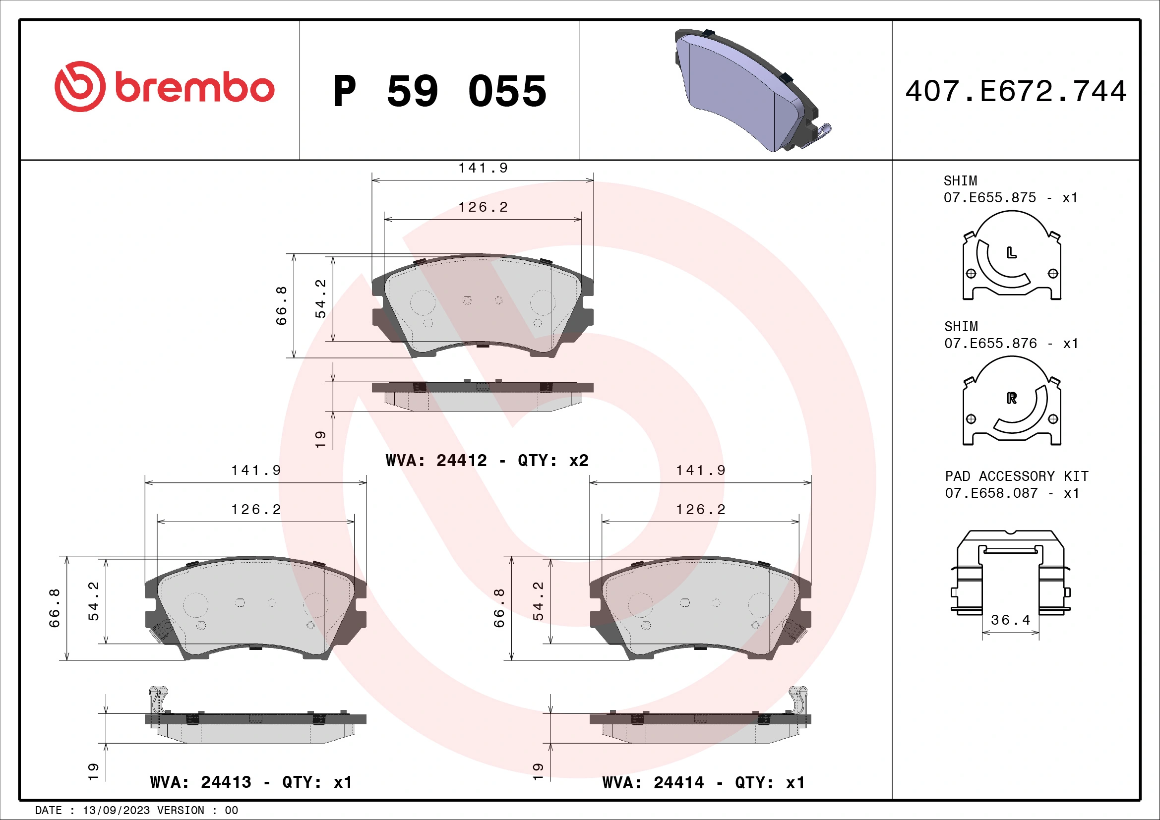 Brake Pad Set, disc brake PRIME LINE P 59 055
