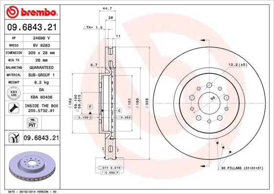 Brake Disc PRIME LINE - UV Coated 09.6843.21