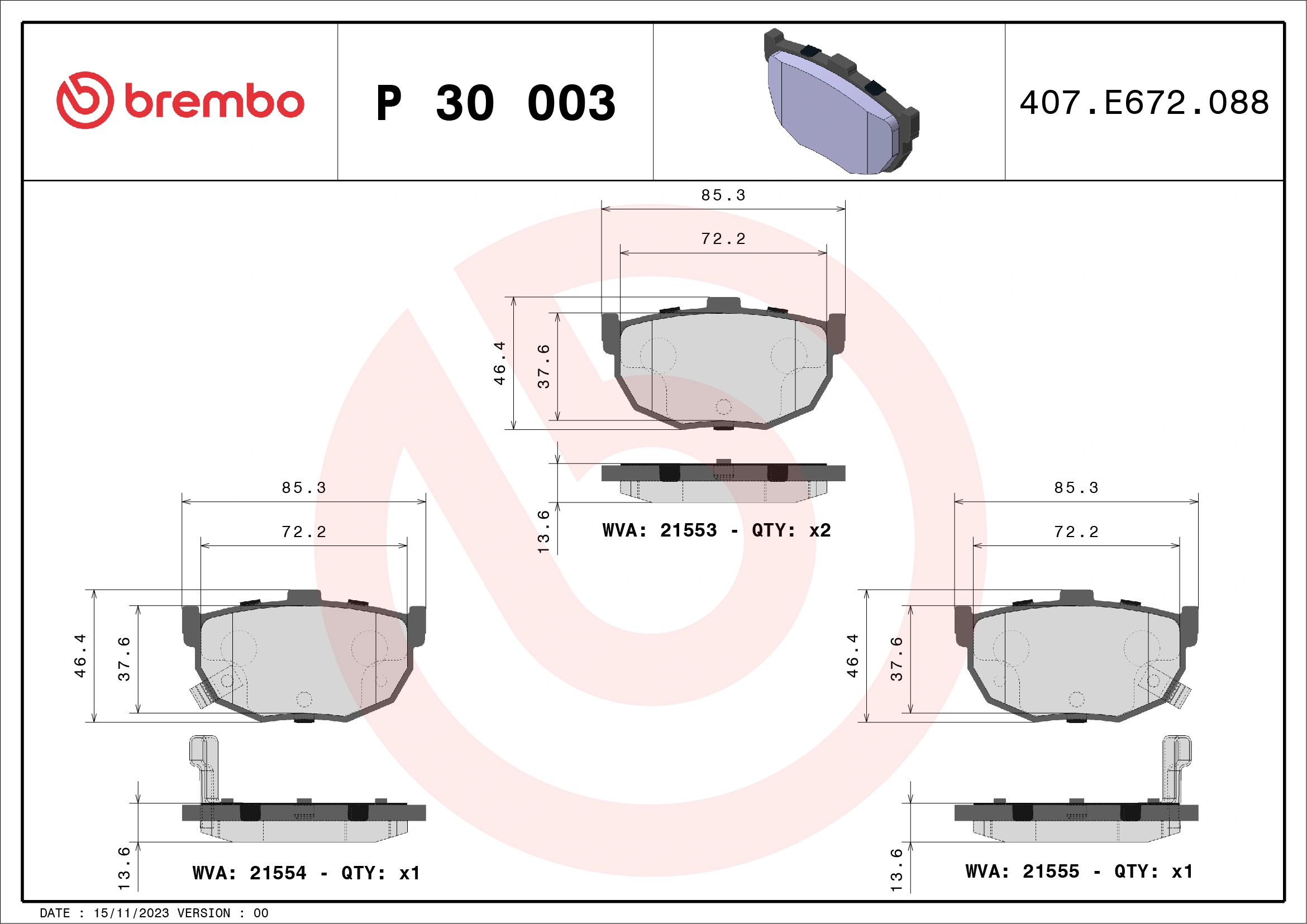 Brake Pad Set, disc brake PRIME LINE P 30 003
