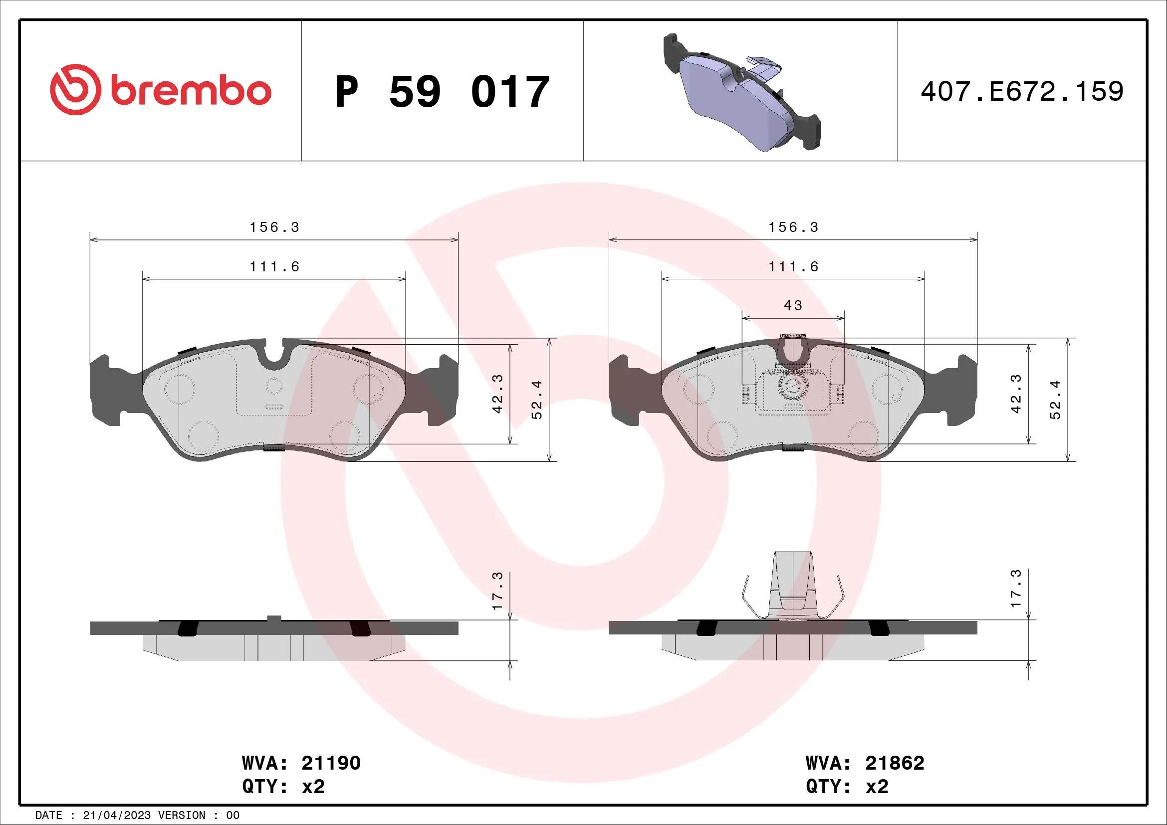Brake Pad Set, disc brake PRIME LINE P 59 017