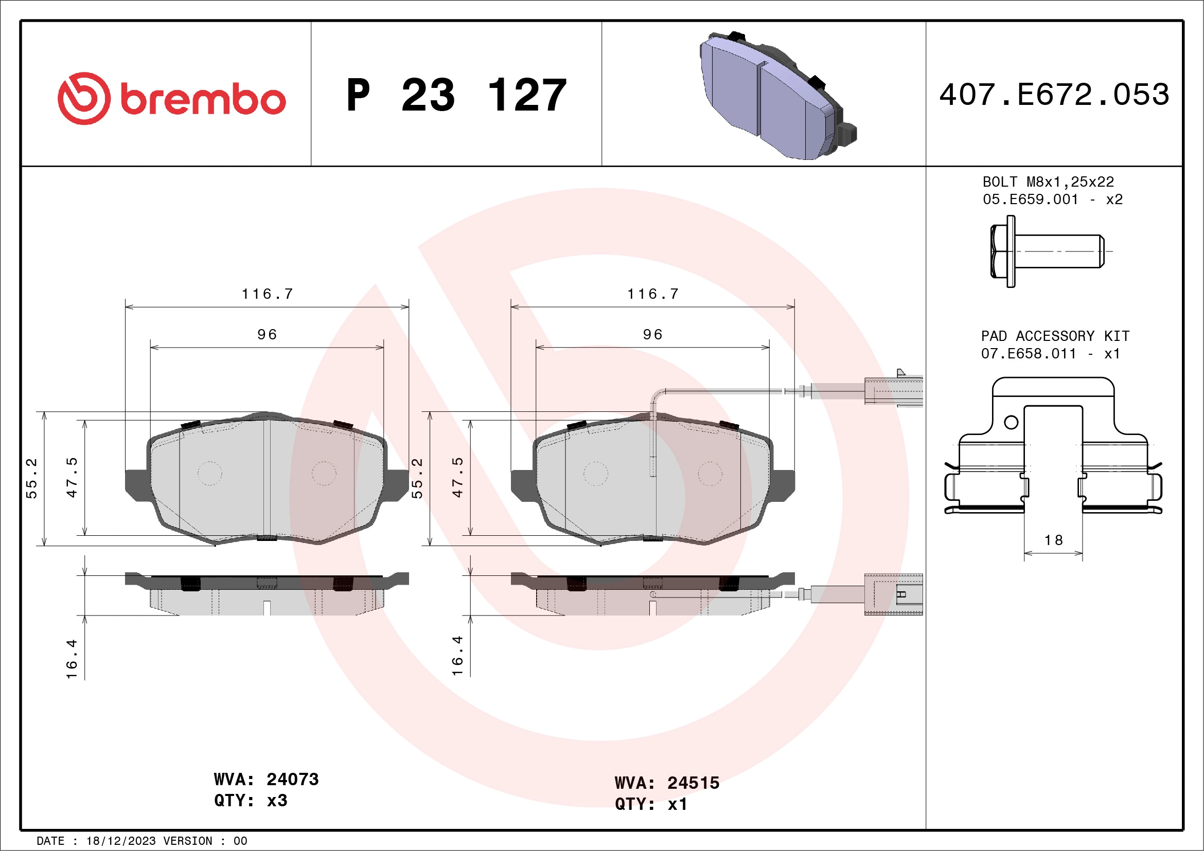 Brake Pad Set, disc brake PRIME LINE P 23 127