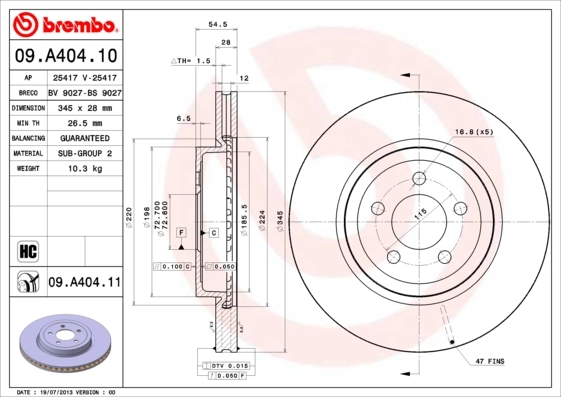 Brake Disc PRIME LINE - UV Coated 09.A404.11