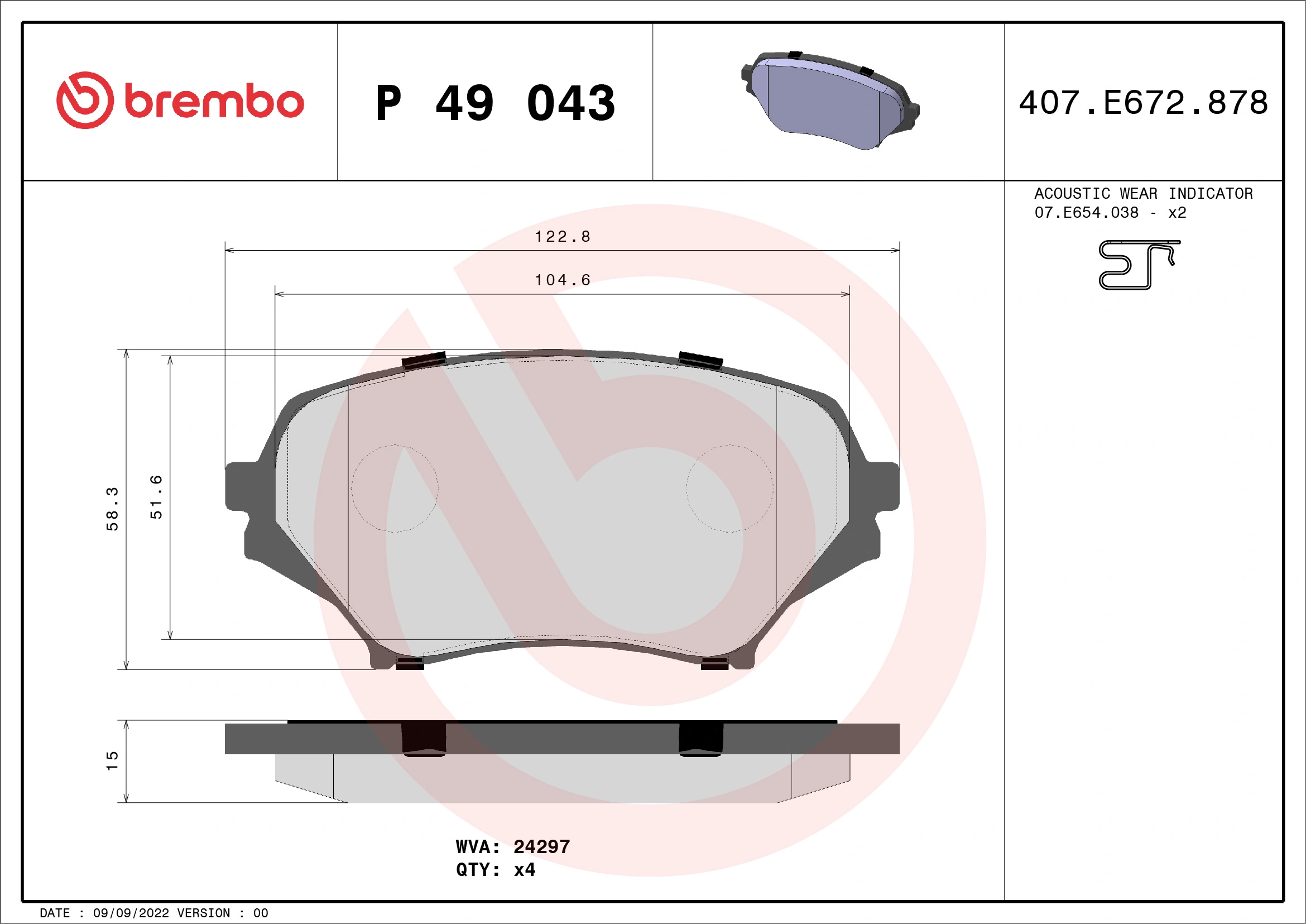 Brake Pad Set, disc brake PRIME LINE P 49 043