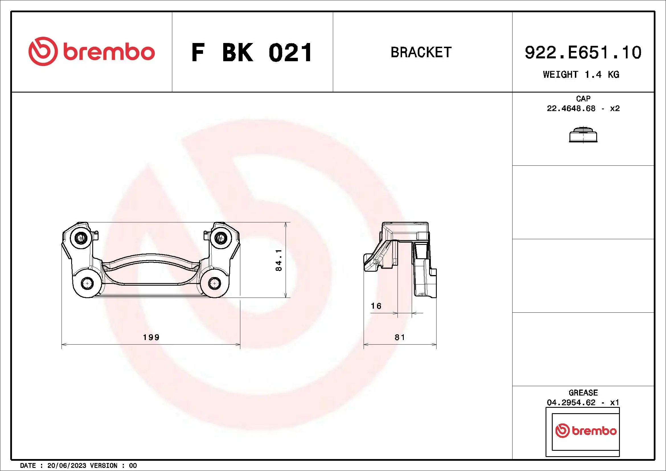 Brake Caliper Bracket Set PRIME LINE F BK 021