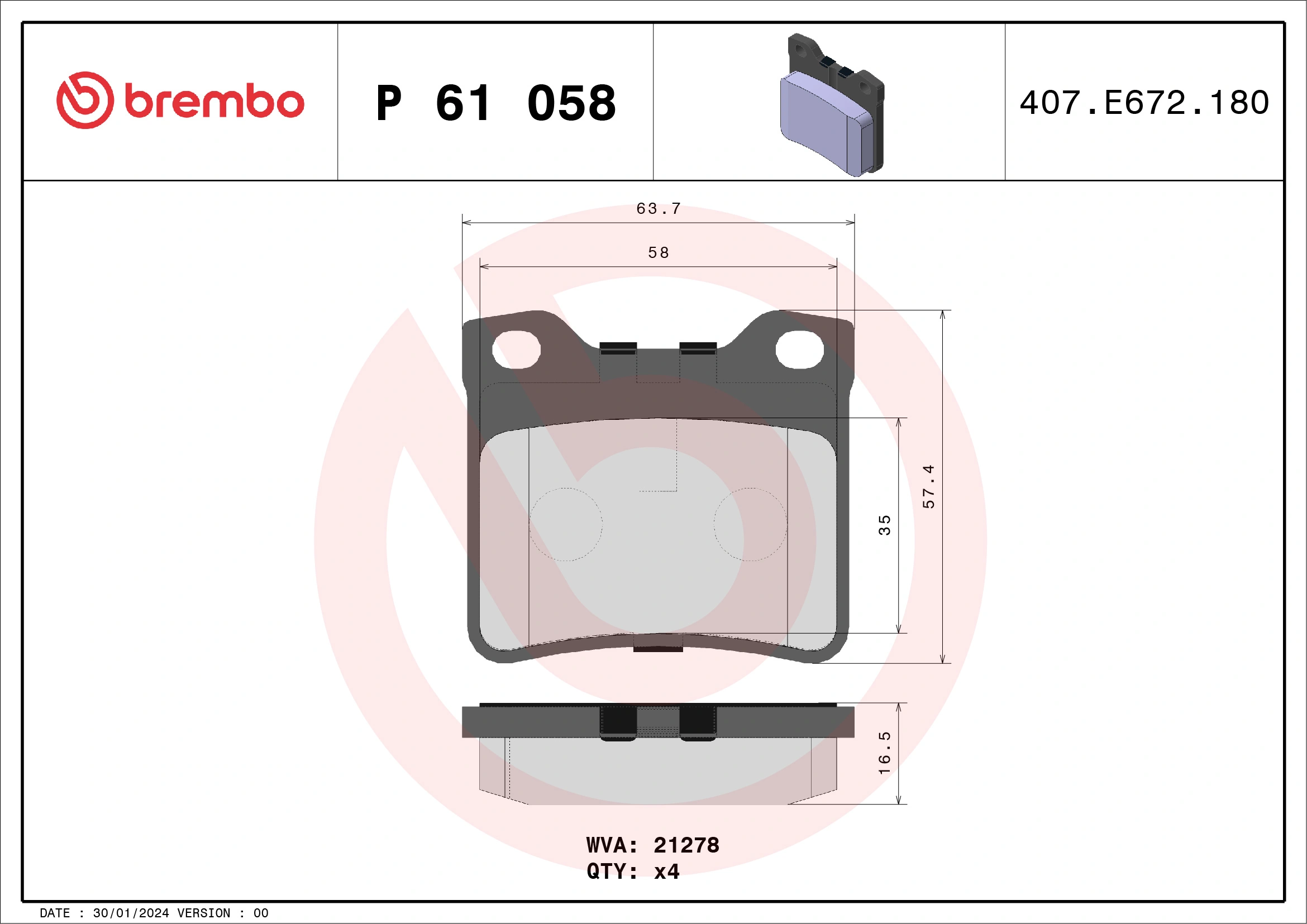 Brake Pad Set, disc brake PRIME LINE P 61 058