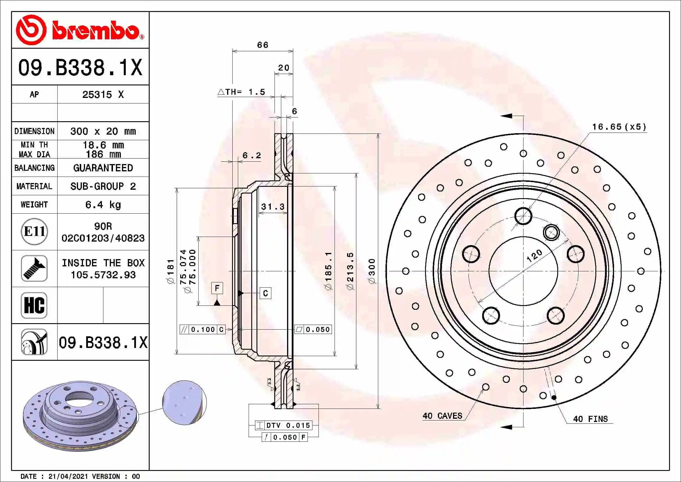 Brake Disc XTRA LINE - Xtra 09.B338.1X