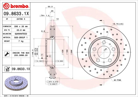 Brake Disc XTRA LINE - Xtra 09.8633.1X