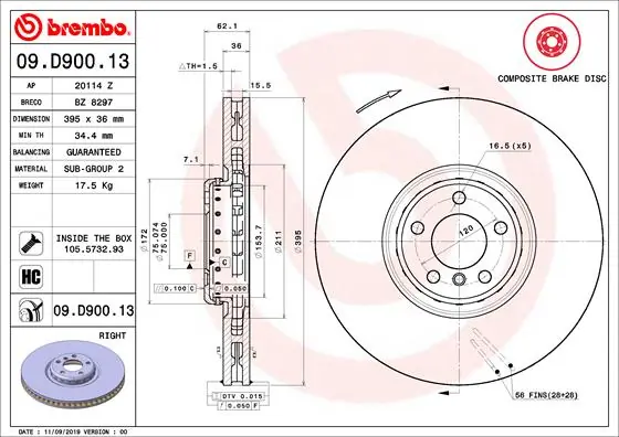 Brake Disc PRIME LINE - Composite 09.D900.13