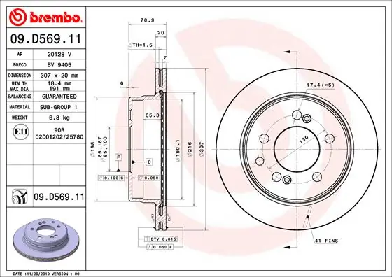 Brake Disc PRIME LINE - UV Coated 09.D569.11