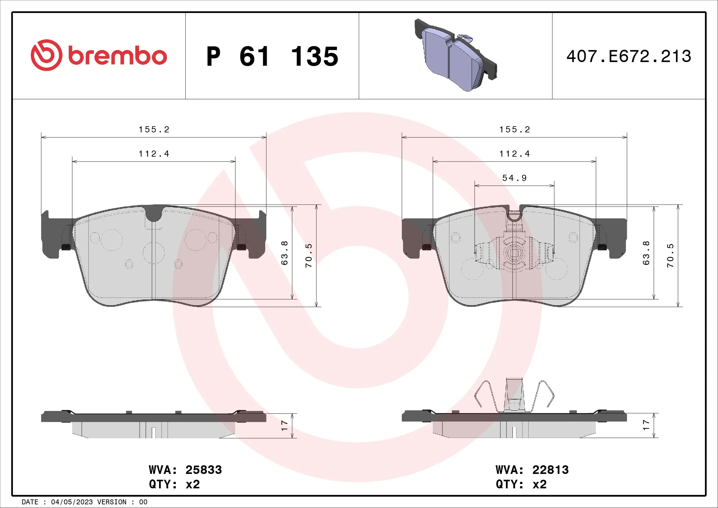 Brake Pad Set, disc brake PRIME LINE P 61 135