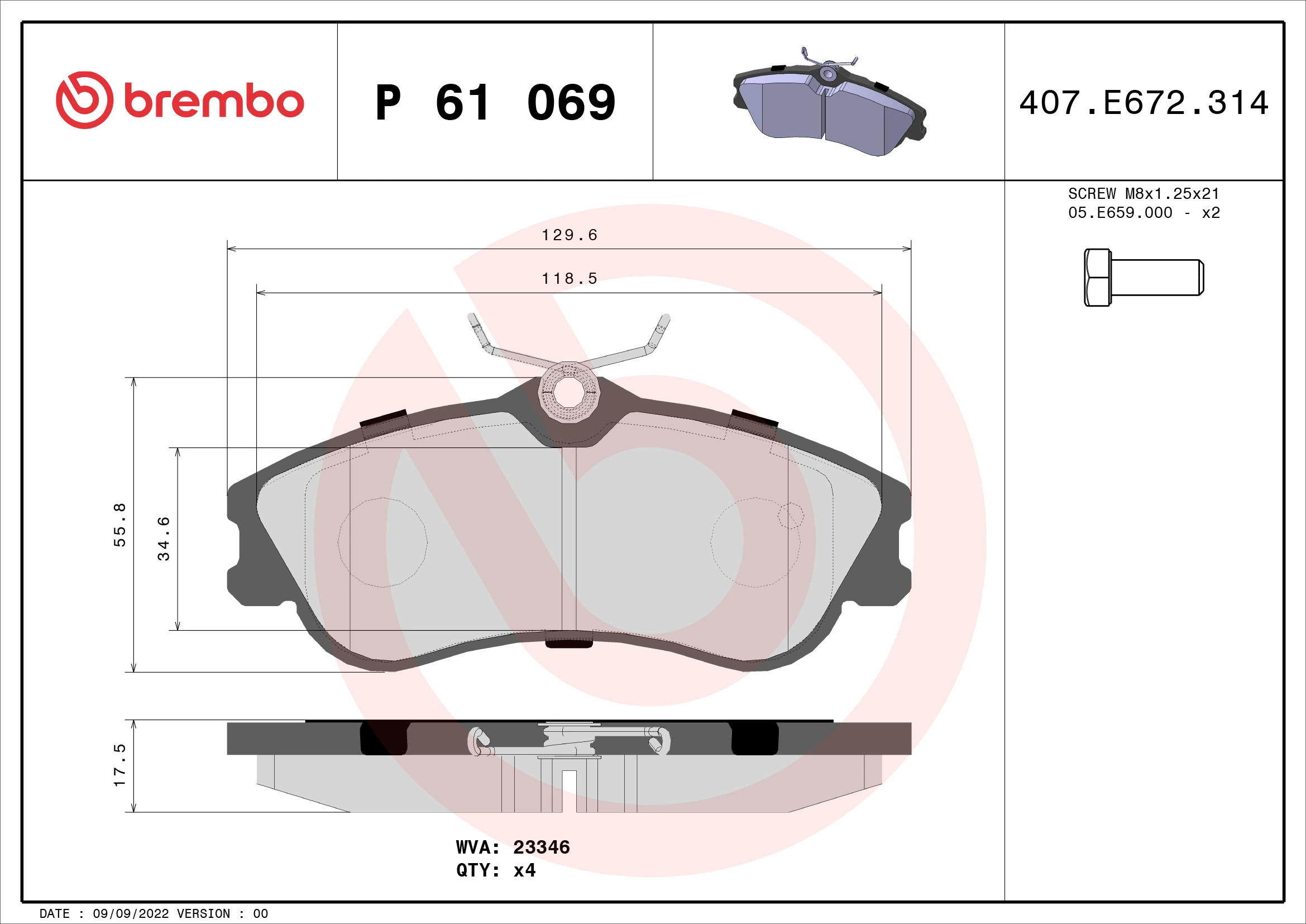 Brake Pad Set, disc brake PRIME LINE P 61 069