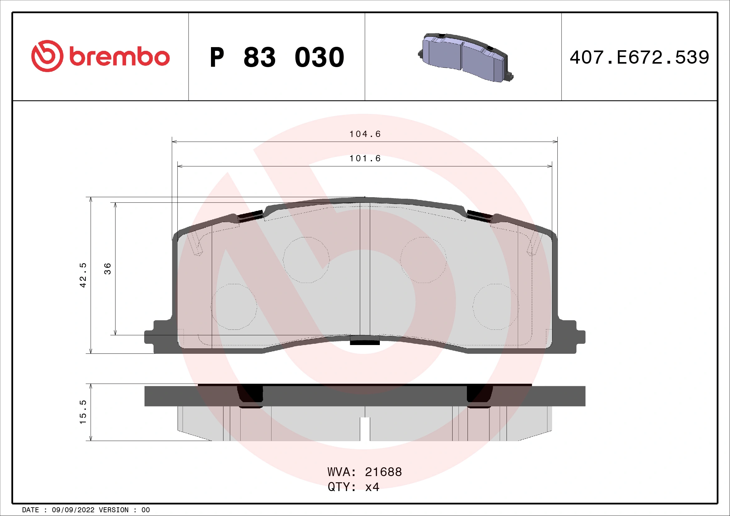 Brake Pad Set, disc brake PRIME LINE P 83 030