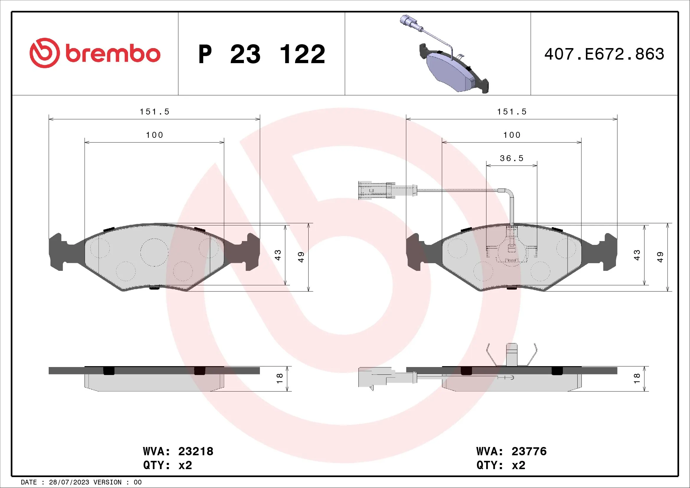 Brake Pad Set, disc brake PRIME LINE P 23 122