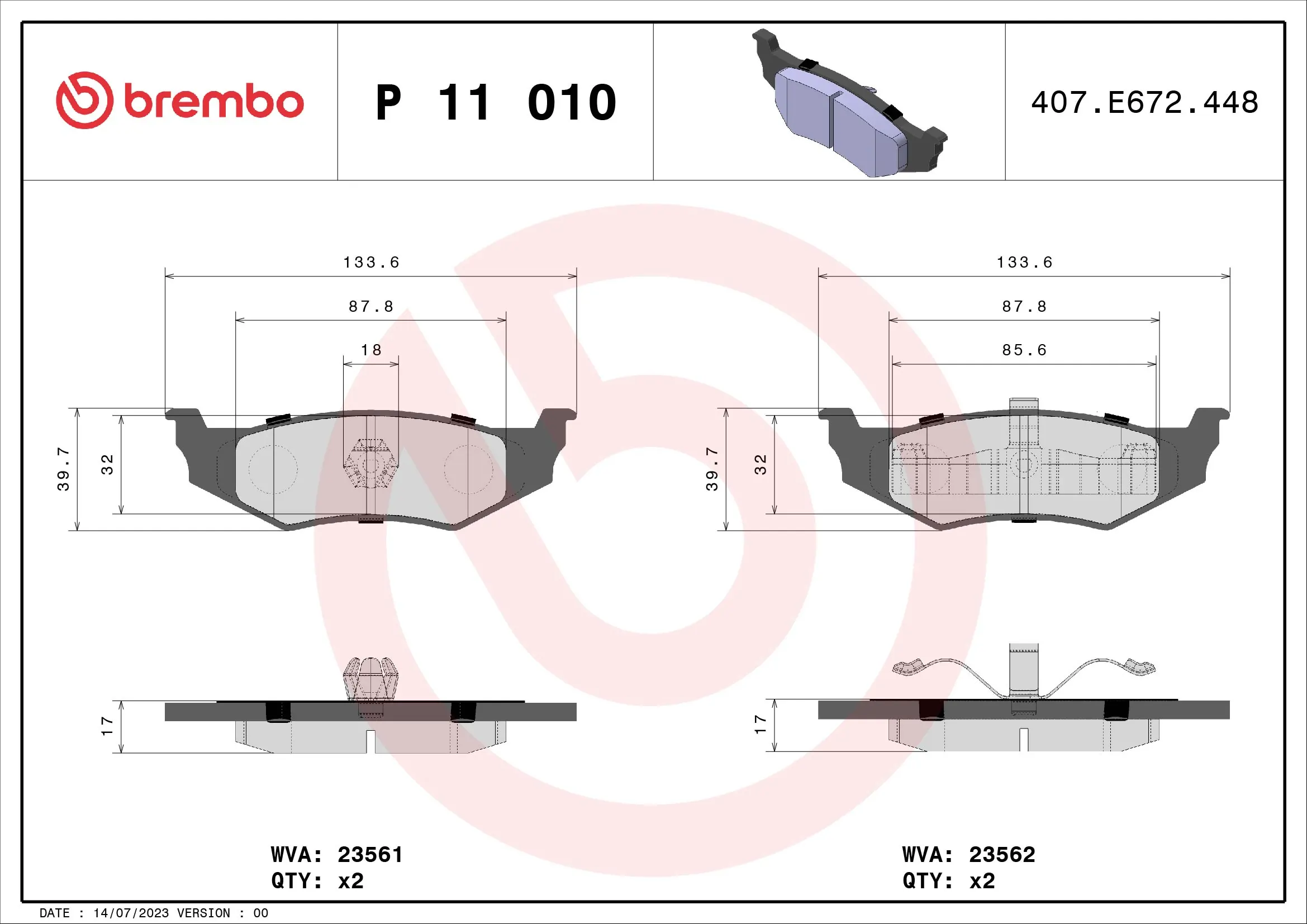 Brake Pad Set, disc brake PRIME LINE P 11 010