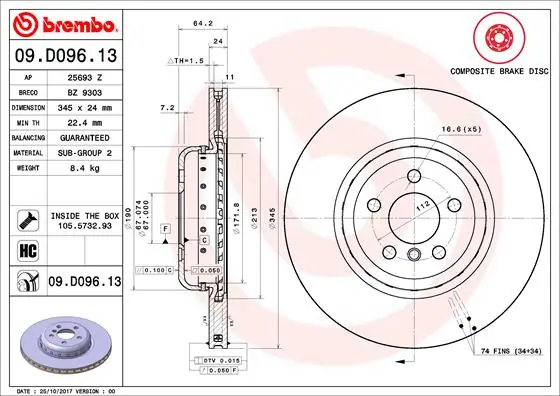 Brake Disc PRIME LINE - Composite 09.D096.13