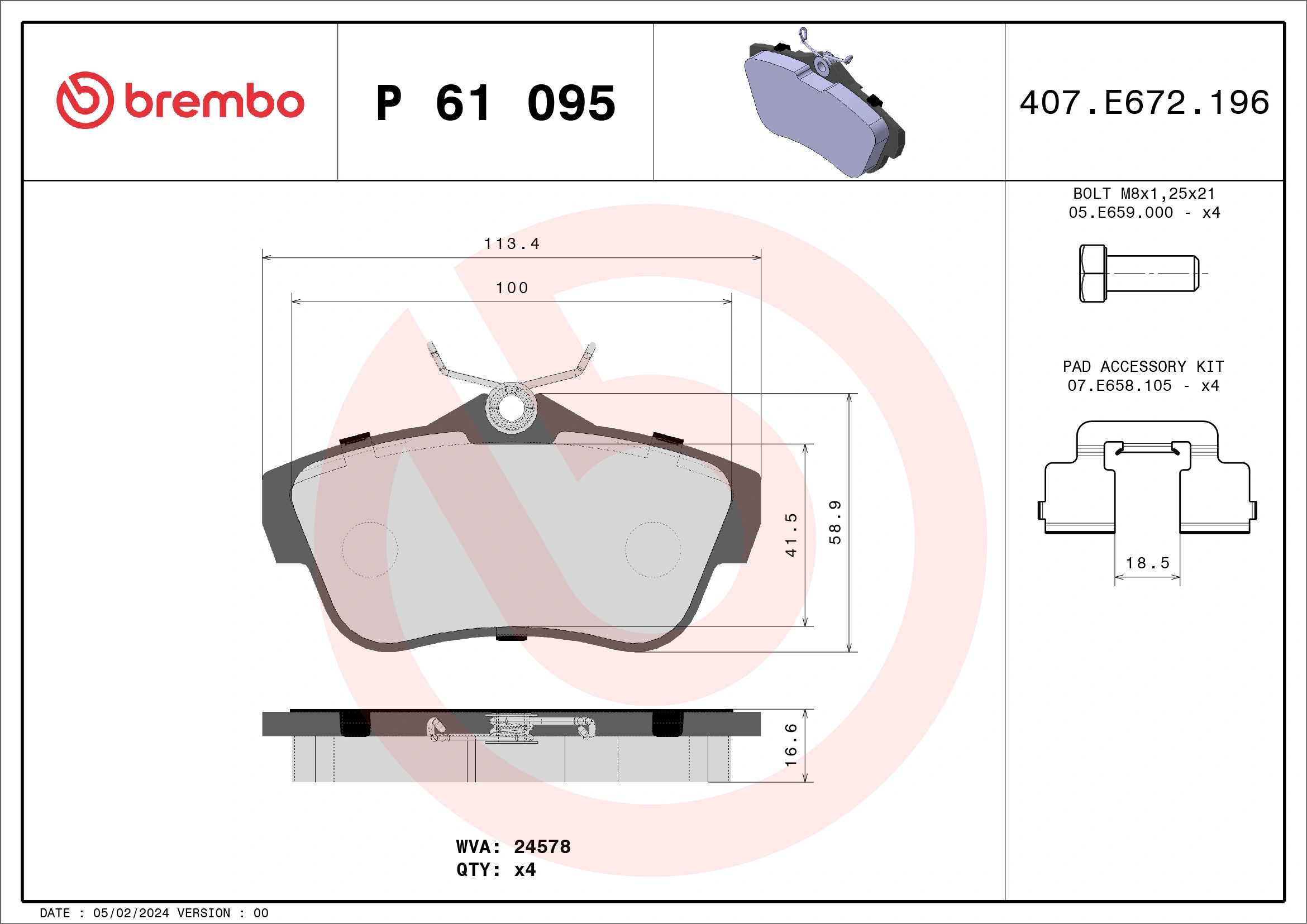 Brake Pad Set, disc brake PRIME LINE P 61 095