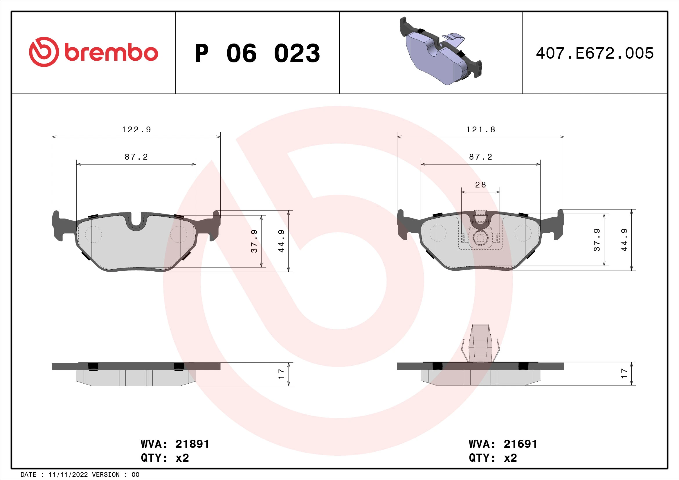 Brake Pad Set, disc brake PRIME LINE P 06 023