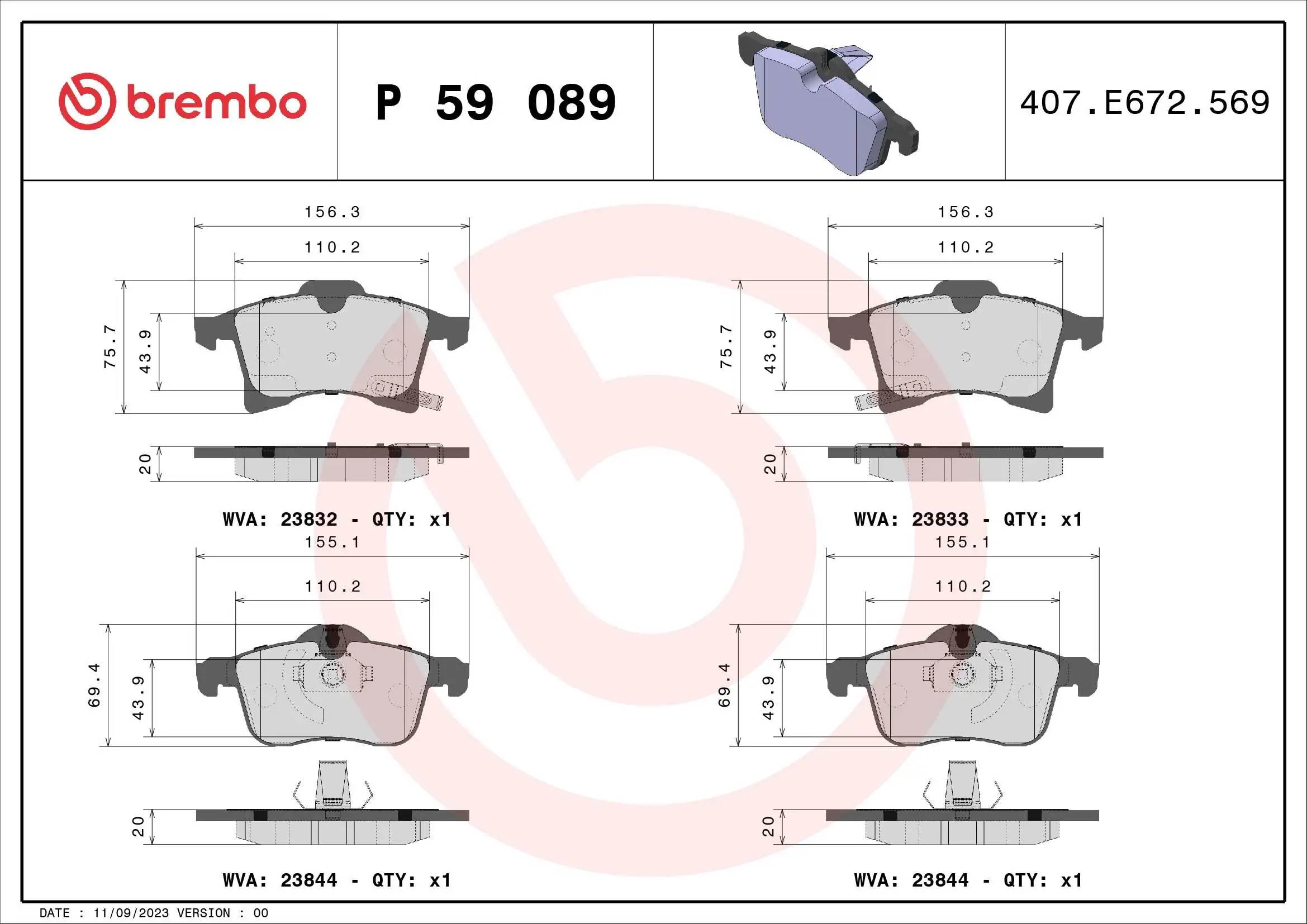 Brake Pad Set, disc brake PRIME LINE P 59 089