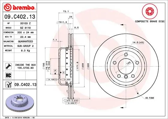 Brake Disc PRIME LINE - Composite 09.C402.13