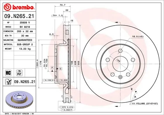 Brake Disc PRIME LINE - UV Coated 09.N265.21