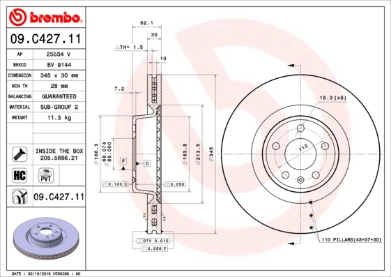 Brake Disc PRIME LINE - UV Coated 09.C427.11