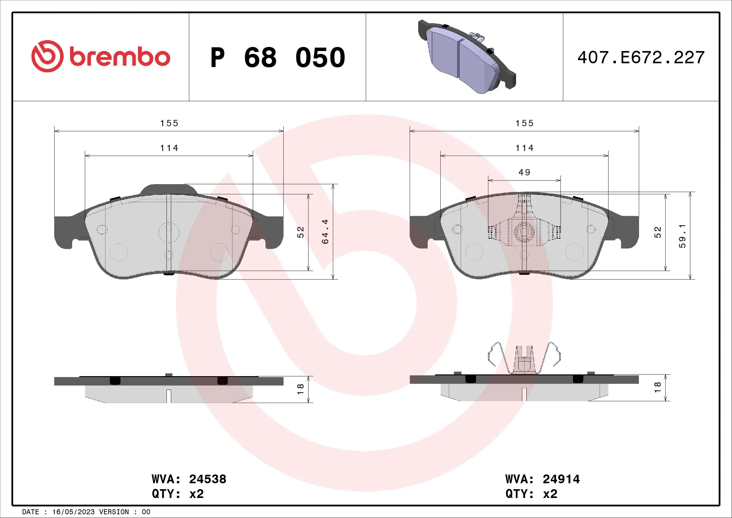 Brake Pad Set, disc brake PRIME LINE P 68 050