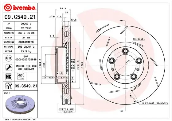 Brake Disc PRIME LINE - UV Coated 09.C549.21