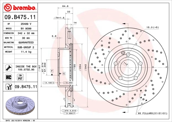 Brake Disc PRIME LINE - UV Coated 09.B475.11