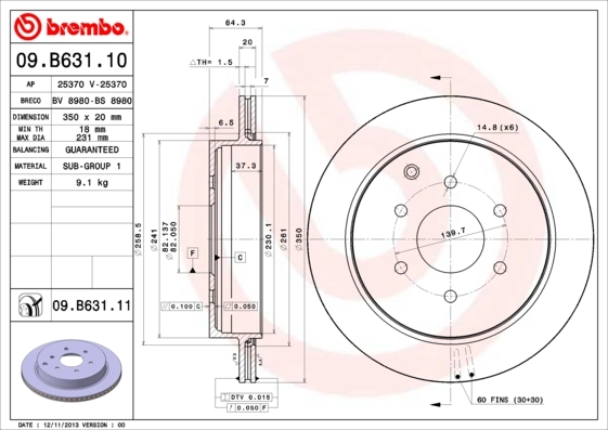 Brake Disc PRIME LINE - UV Coated 09.B631.11