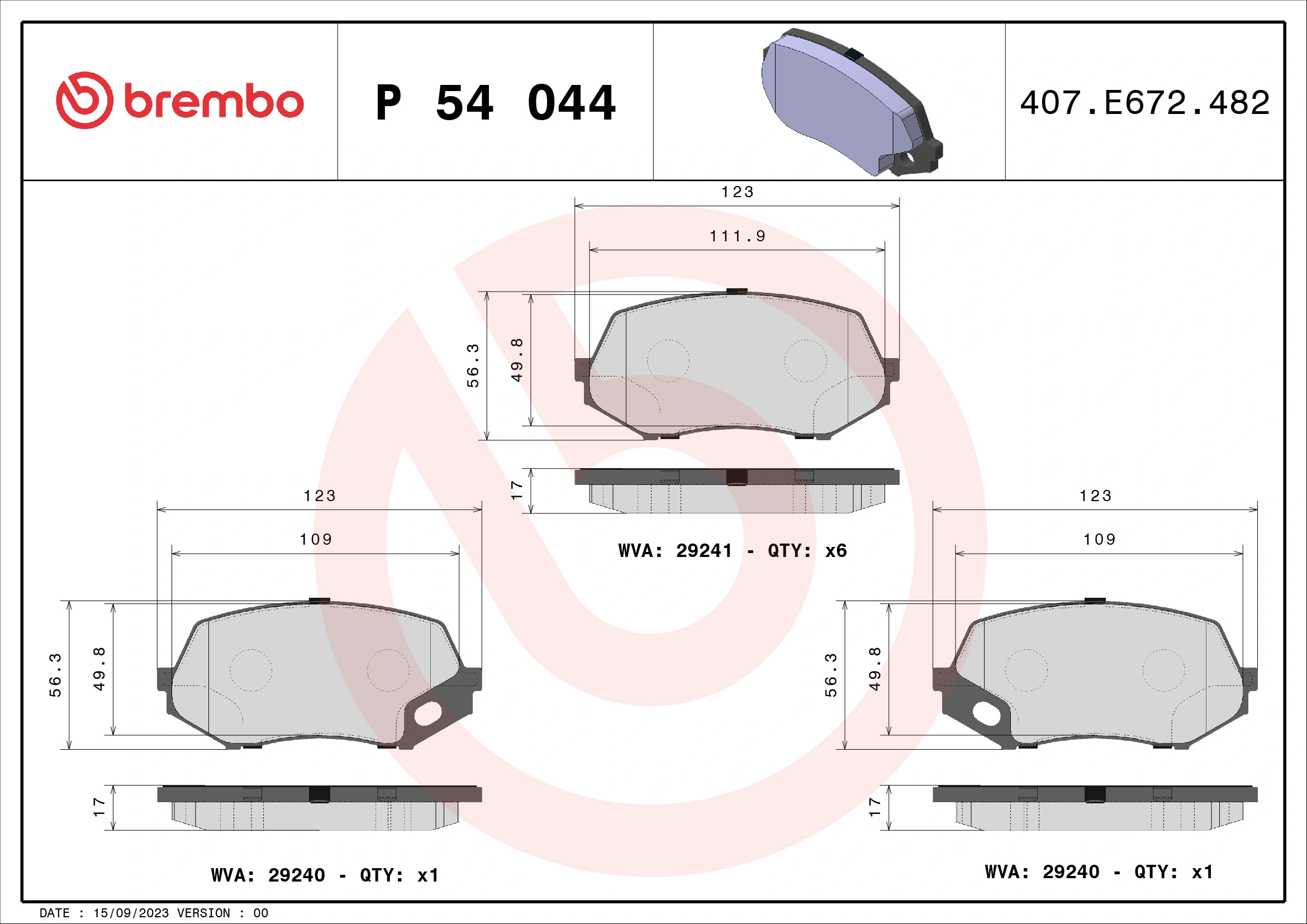 Brake Pad Set, disc brake PRIME LINE P 54 044