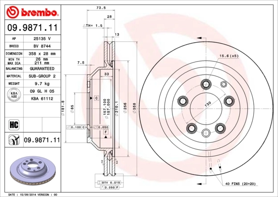 Brake Disc PRIME LINE - UV Coated 09.9871.11