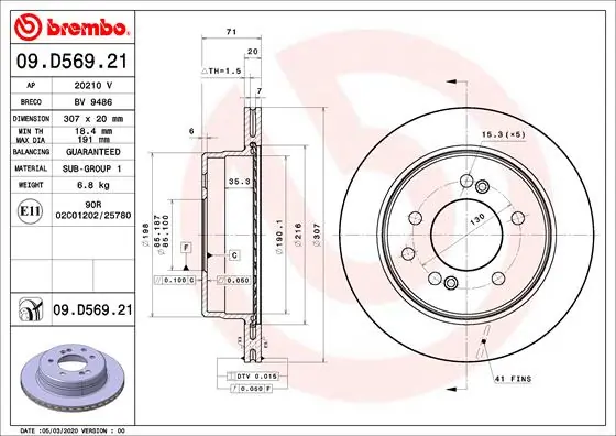 Brake Disc PRIME LINE - UV Coated 09.D569.21