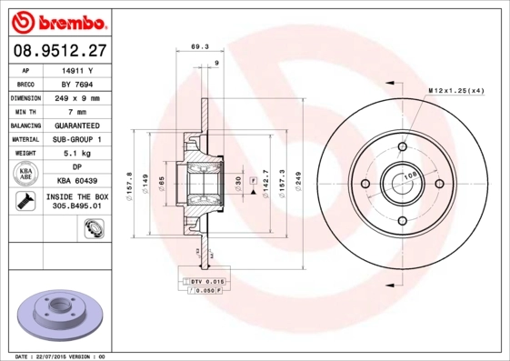 Brake Disc PRIME LINE - With Bearing Kit 08.9512.27