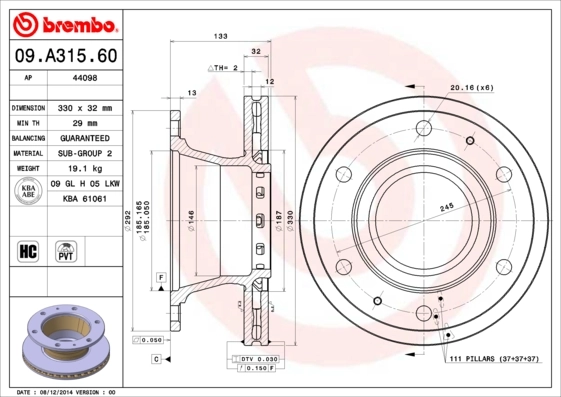 Brake Disc PRIME LINE 09.A315.60