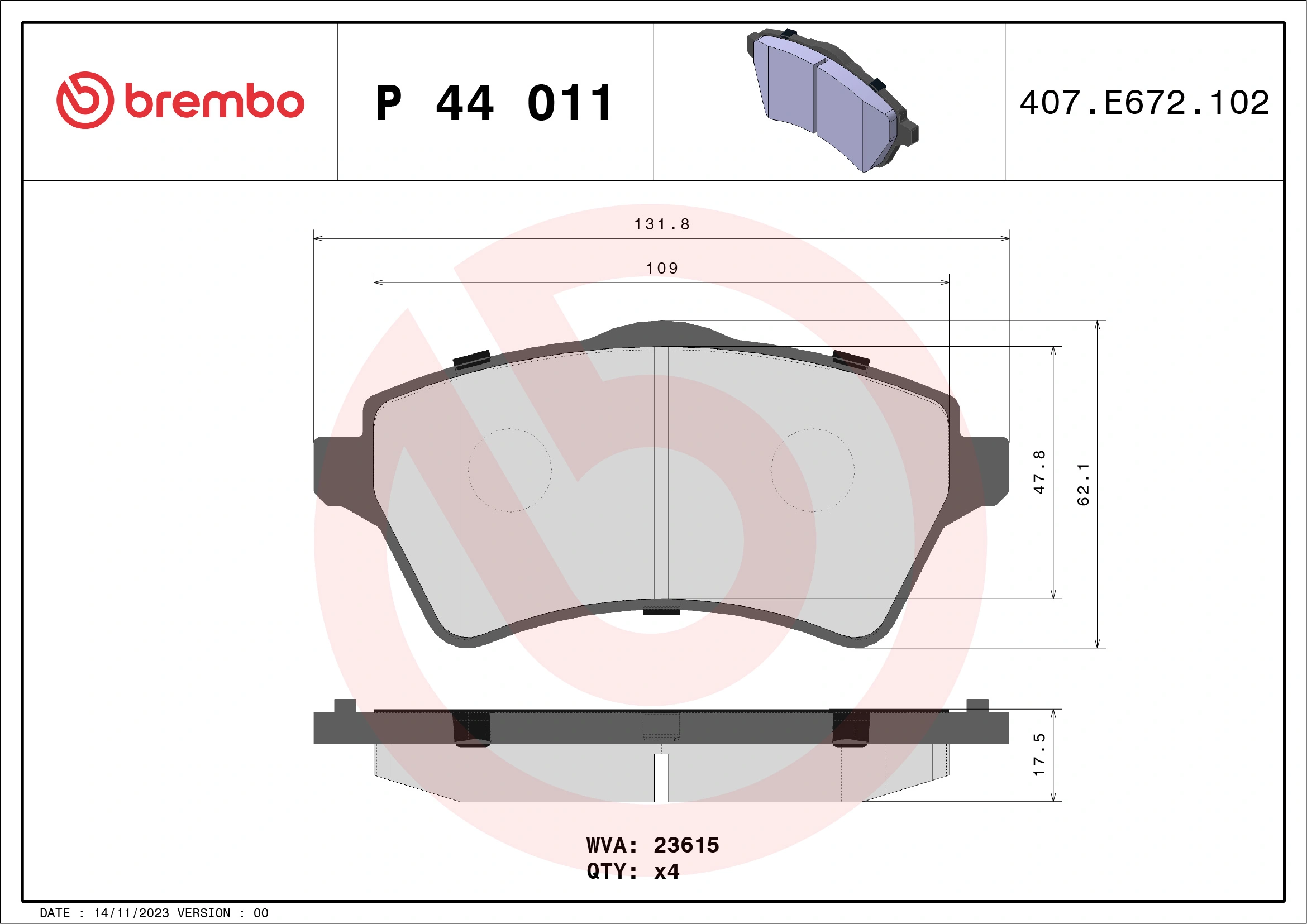 Brake Pad Set, disc brake PRIME LINE P 44 011