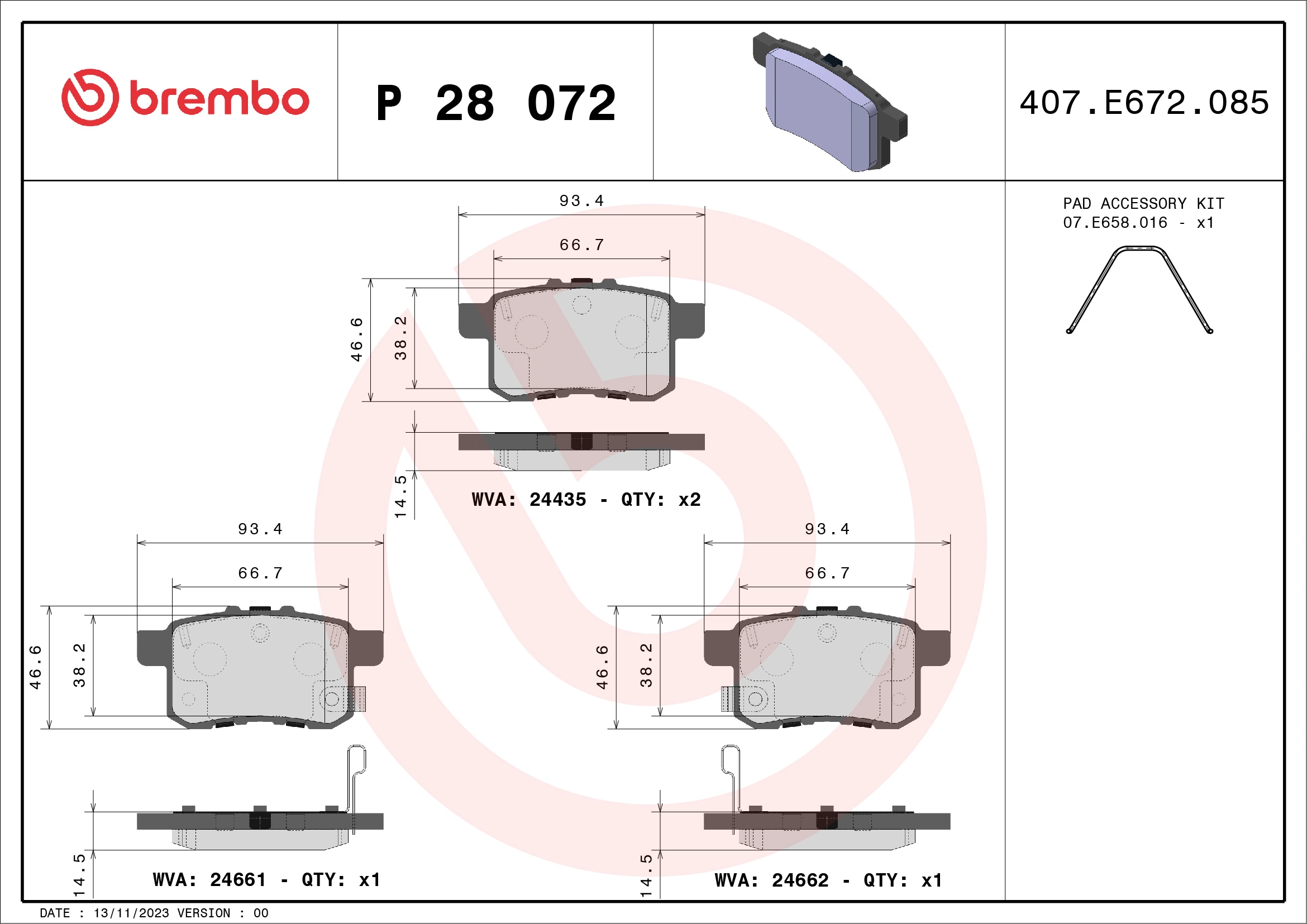Brake Pad Set, disc brake PRIME LINE P 28 072