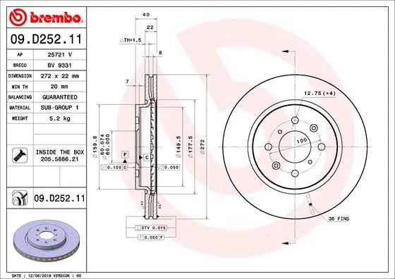 Brake Disc PRIME LINE - UV Coated 09.D252.21