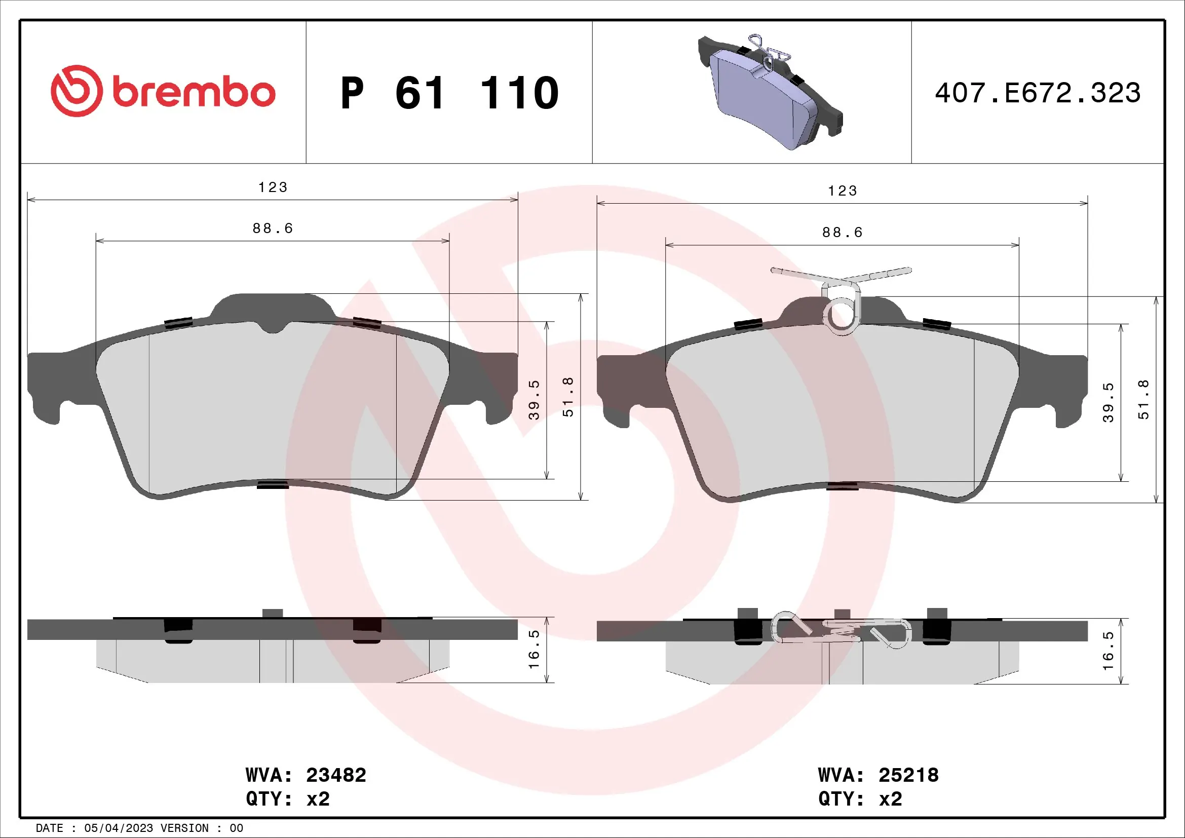 Brake Pad Set, disc brake PRIME LINE P 61 110