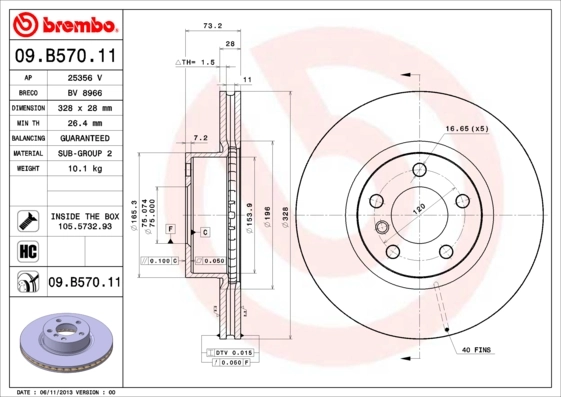 Brake Disc PRIME LINE - UV Coated 09.B570.11