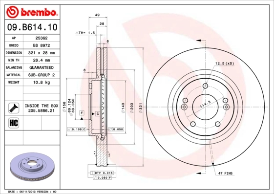 Brake Disc PRIME LINE 09.B614.10