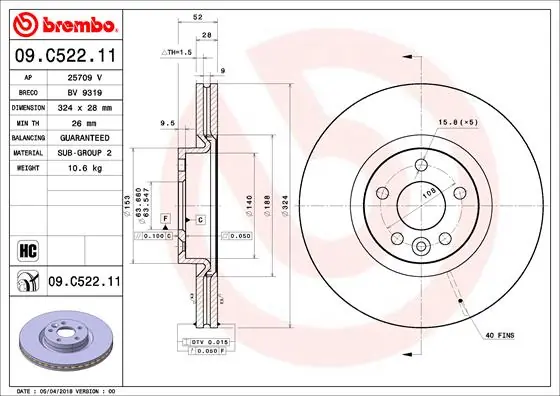 Brake Disc PRIME LINE - UV Coated 09.C522.11