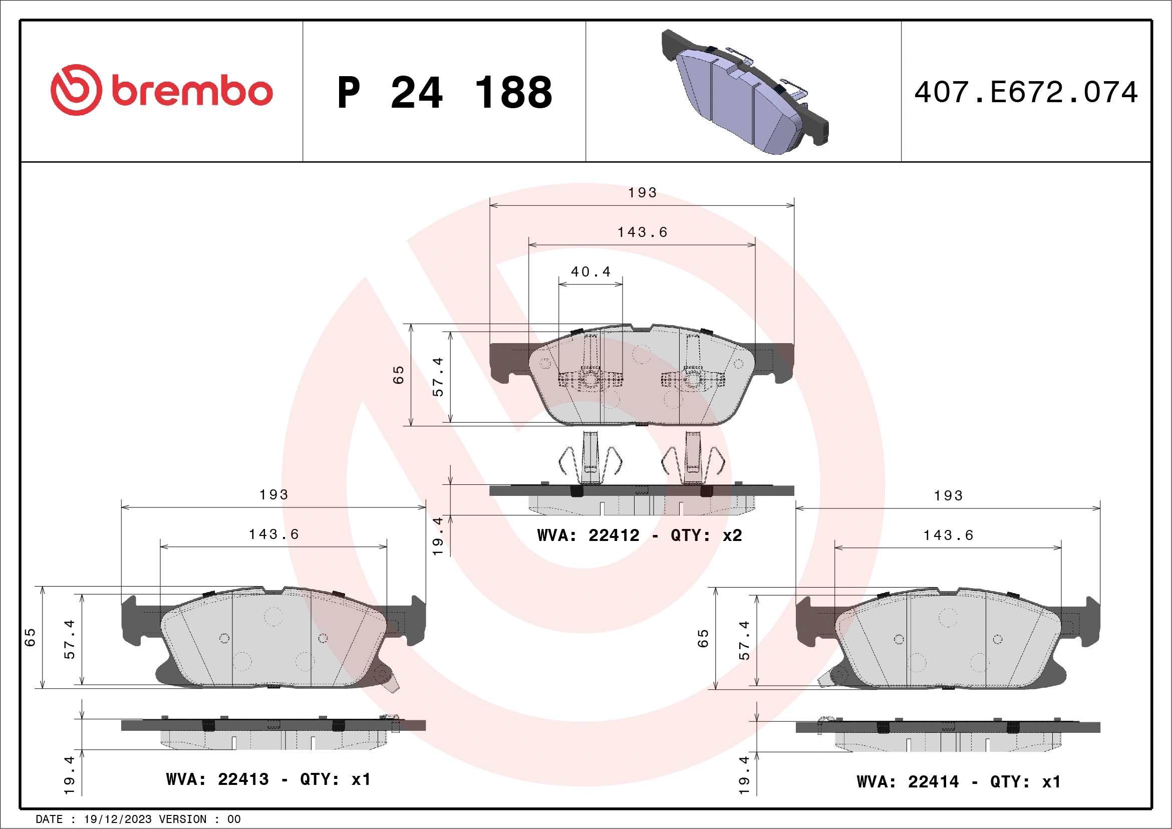 Brake Pad Set, disc brake PRIME LINE P 24 188