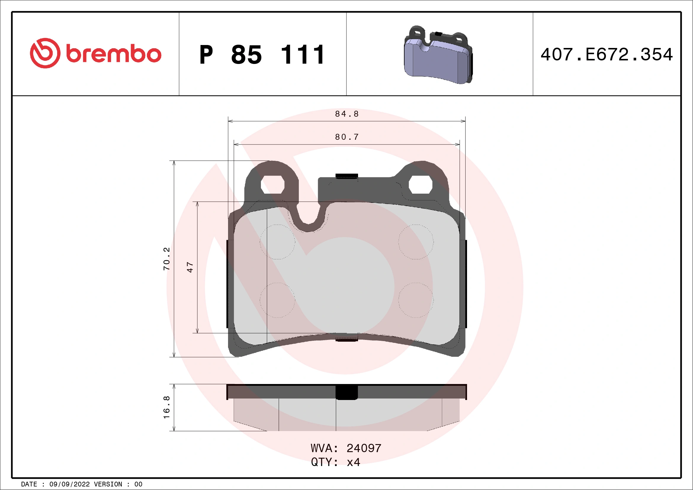 Brake Pad Set, disc brake PRIME LINE P 85 111