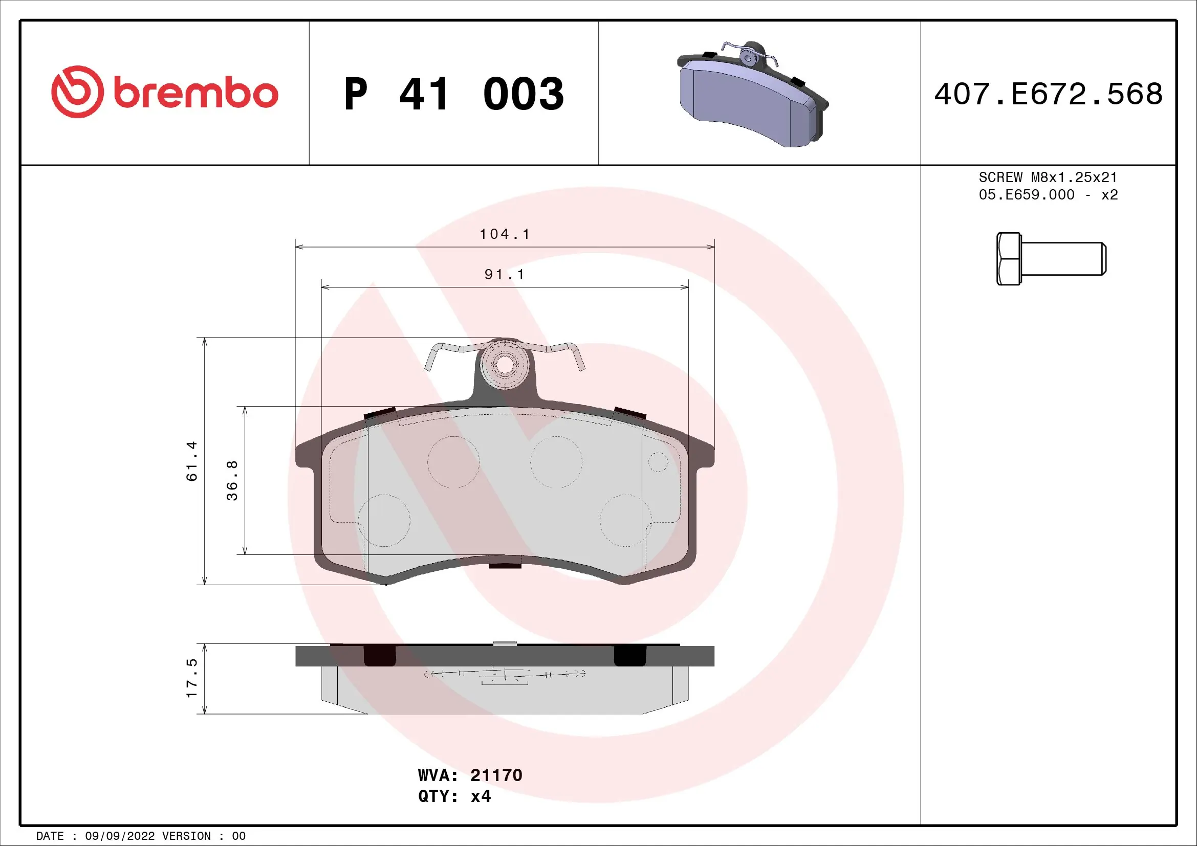 Brake Pad Set, disc brake PRIME LINE P 41 003