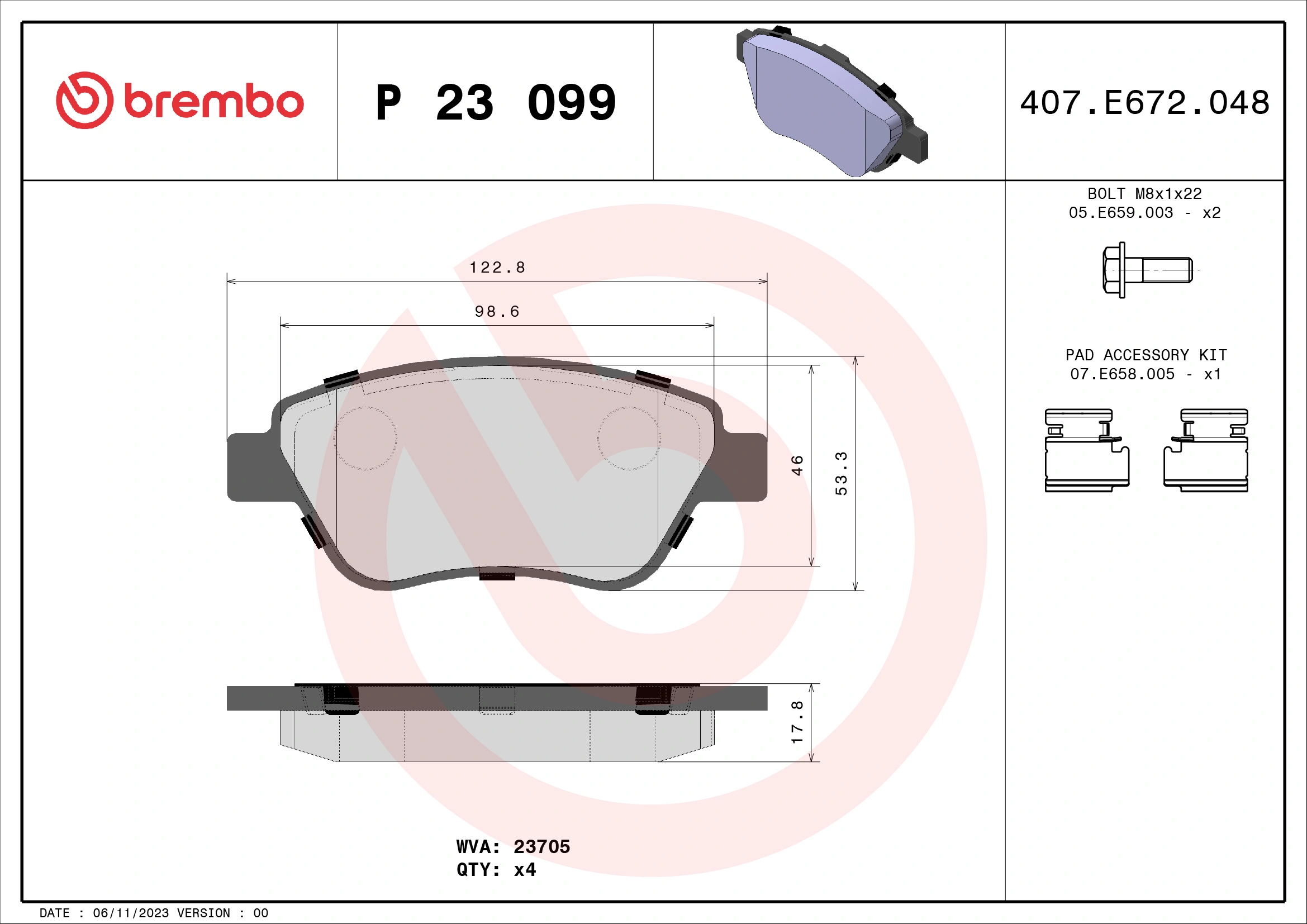 Brake Pad Set, disc brake PRIME LINE P 23 099