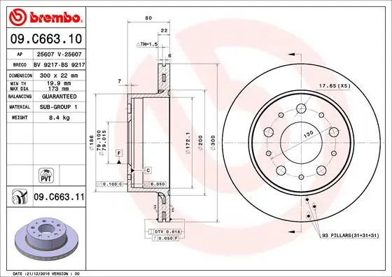 Brake Disc PRIME LINE - UV Coated 09.C663.11